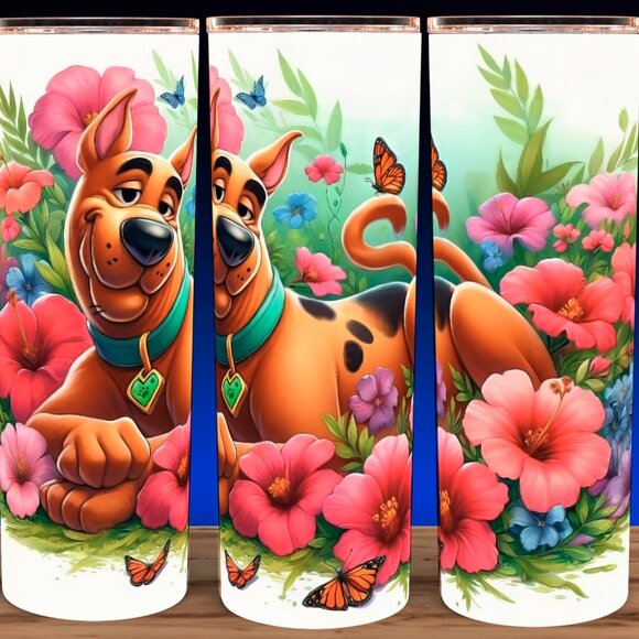 Scooby Doo in Flowers with Butterfly Cup Mug Tumbler 20oz - Picture 1 of 3